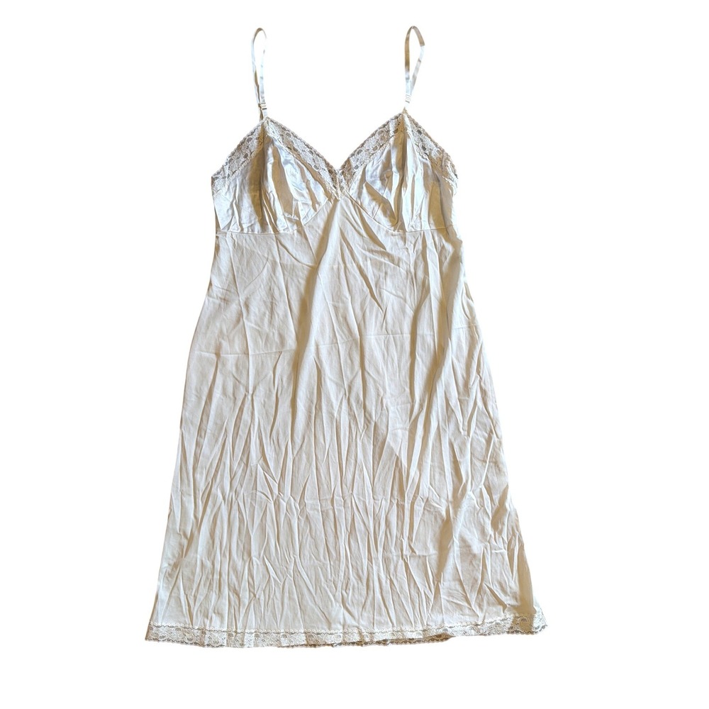 VTG Vanity Fair Ivory Lace Trim Full Slip Dress Fairy Boho Festival Dupont Nylon